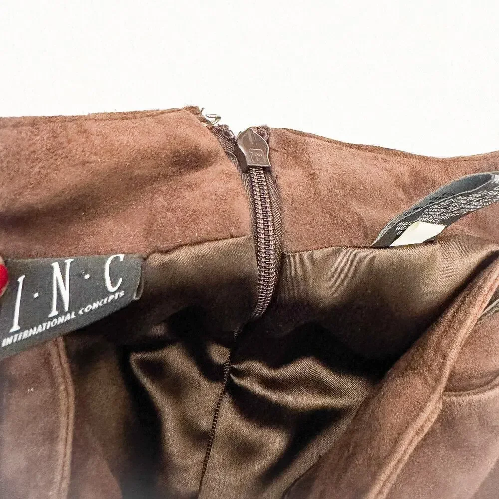 INC Suede Belted Leather Chocolate Brown Pencil Skirt Size 8
